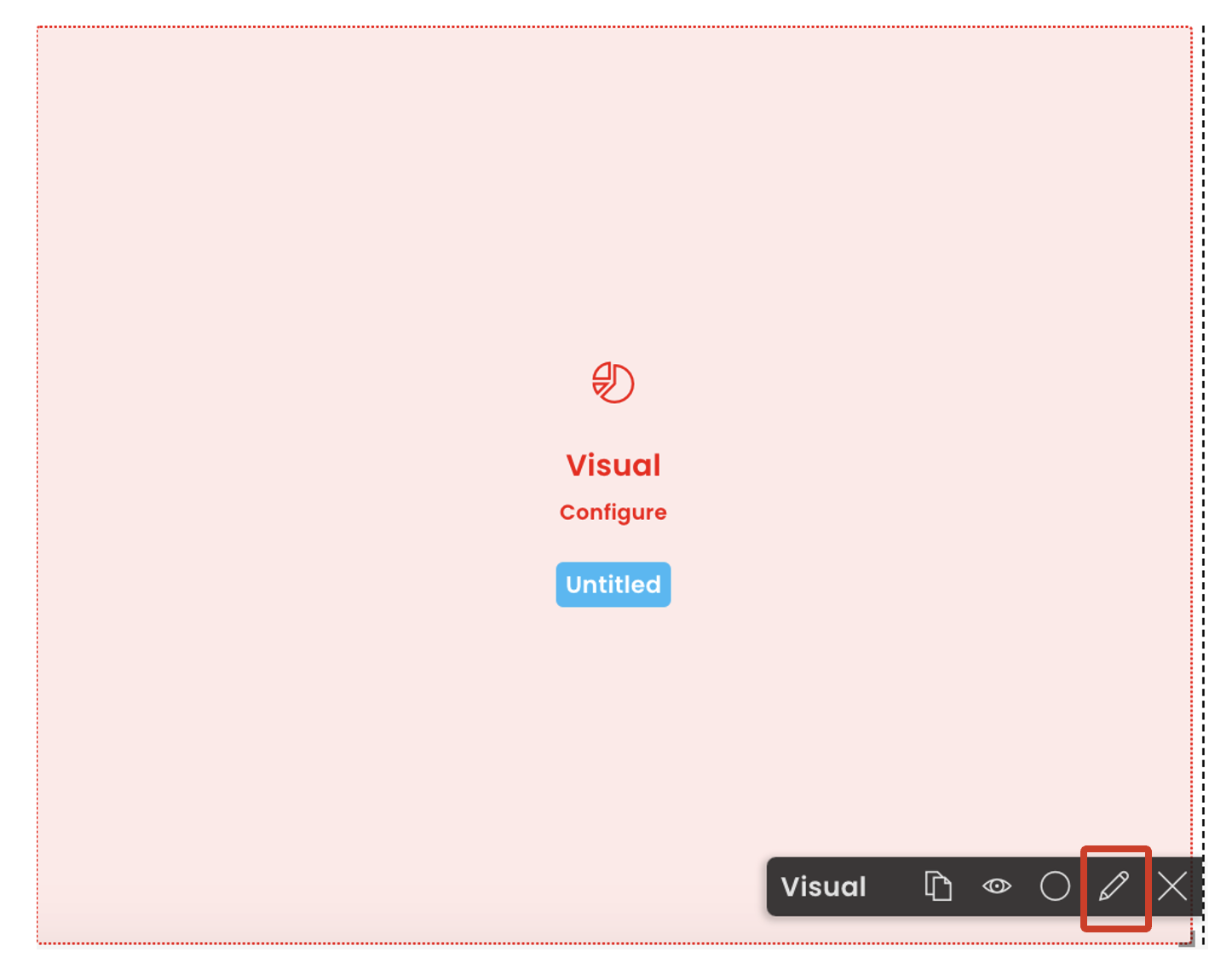 A screenshot demonstrating the appearance and location of the edit button on the visual component. The user has moved their cursor over the component. The screenshot is annotated with a red box that highlights the pencil icon for the edit button.